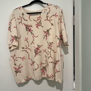 LC Lauren Conrad Cream Floral Short Sleeve Top